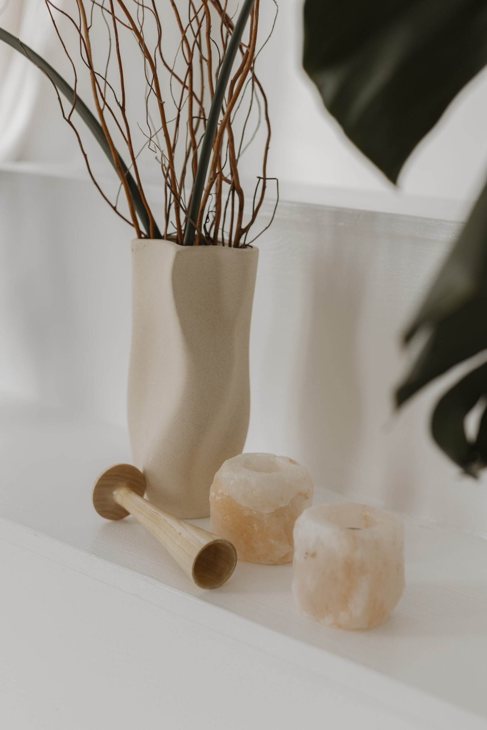 Vase, Pinard-Stethoskop und zwei Salzsteine